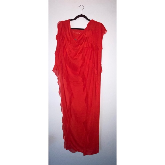 Red Mesh Ruffle Maxi Dress - Picture 7 of 8